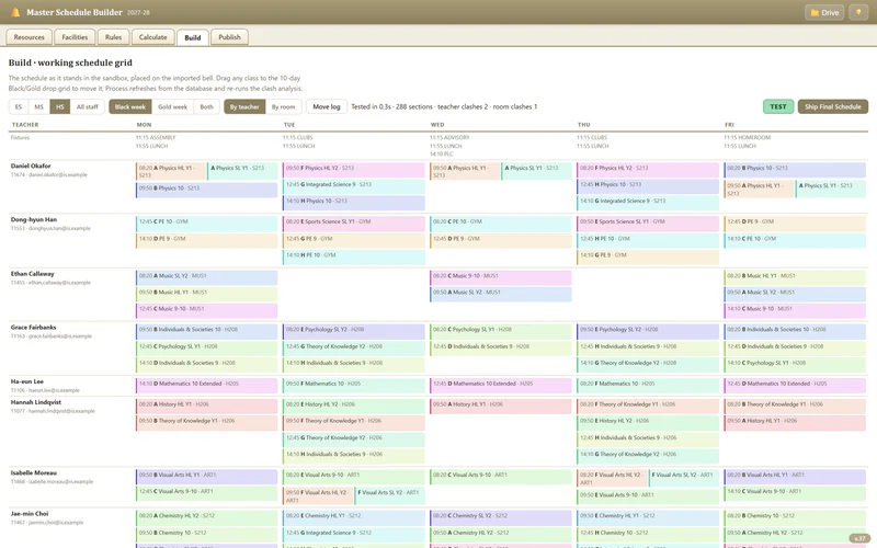 Master Schedule 2027–28 screen