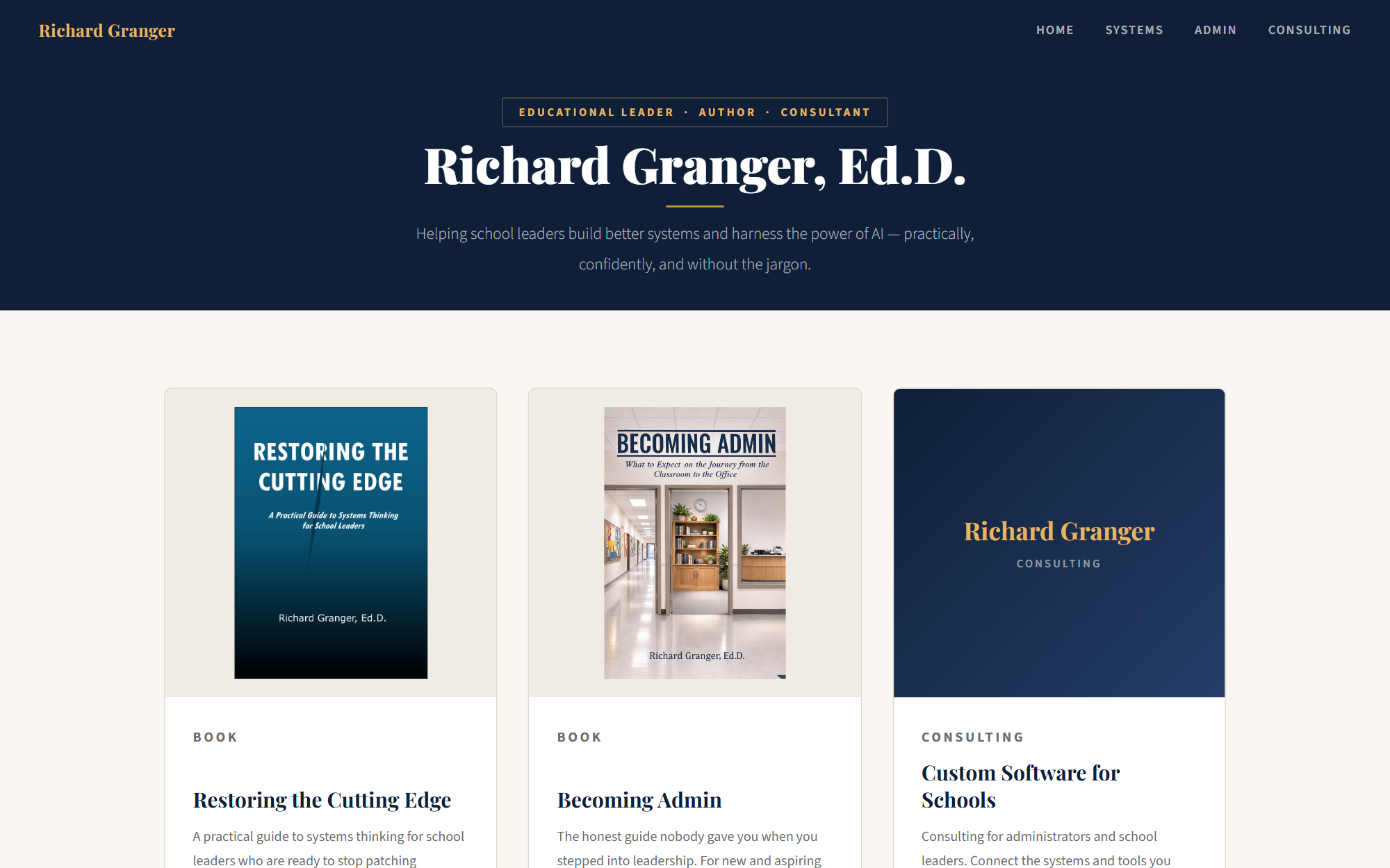 Richard Granger, Ed.D., Home Page screen